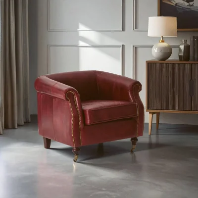 The Range Victor Deep Red Leather Armchair - Red