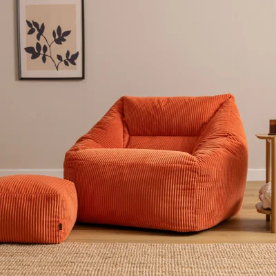 The Range icon Giant Cord Armchair Bean Bag with Footstool - Terracotta