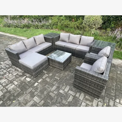 The Range Fimous 9-Seater Rattan Set with 2 Armchairs, Coffee Table & Stool - Dark Grey