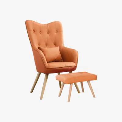 The Range Linen Lounge Chair and Footstools - Orange