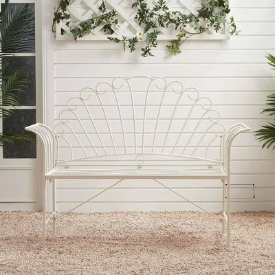The Range Outdoor Cast Iron Garden Bench 3 Seater Long Chair Backrest Armrest Recliner - White