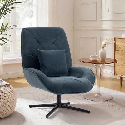 The Range HOMCOM Swivel Accent Chair, Chenille Armchair with Lumbar Pillow, Dark Green - Green