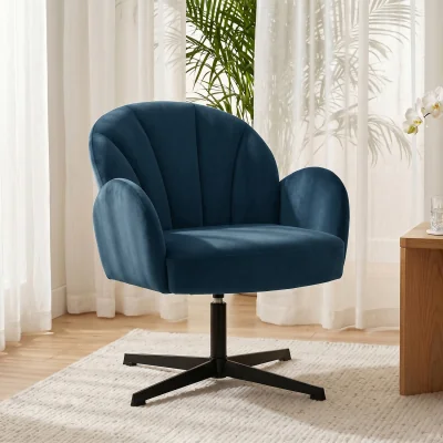 The Range HOMCOM Modern Accent Chair Shell Swivel Armchair - Dark Blue