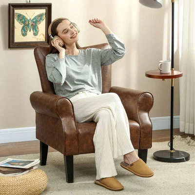 The Range HOMCOM Armchair with High Back and Wood Legs Living Room - Grey / PU LeatherPolyester
