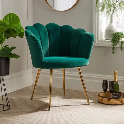 The Range Scallop Compact Padded Velvet Accent Armchair - Green