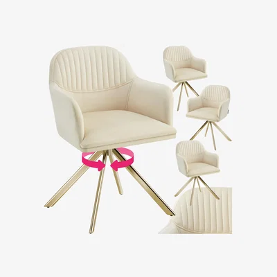 The Range Armchair Lona - Upholstered, Rotatable, High Backrest - Cream & Gold / Gold / 4