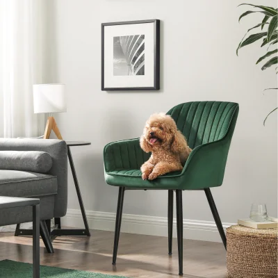 The Range Dining Chair, Kitchen Chair, Velvet Armchair, Upholstered - Green