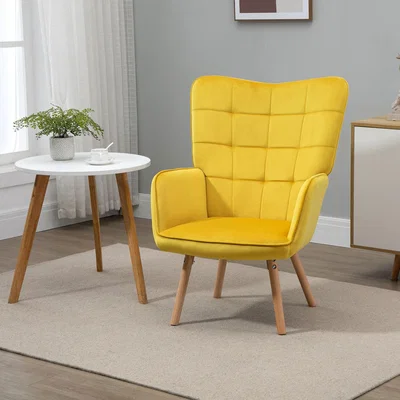 The Range Accent Chair Wingback Armchair with Wood Legs - Yellow