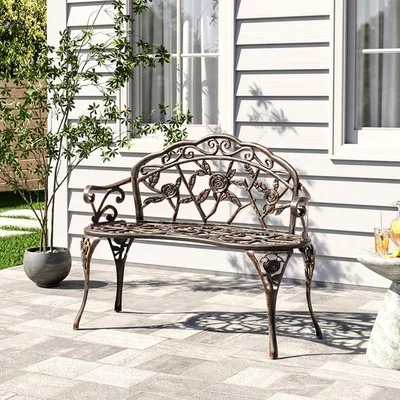 The Range Garden Cast Iron Bench Recliner Chair With Carved Rose Pattern - Bronze