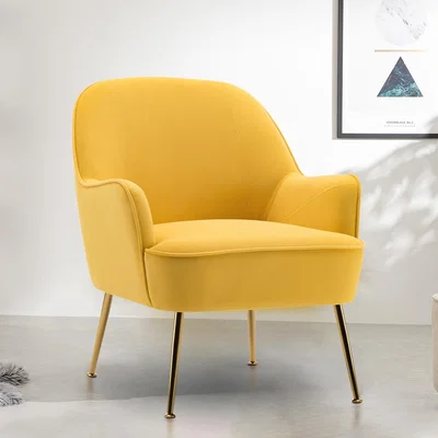 The Range Velvet Upholstered Comfy Armchair with Gold-Plated Feet - Yellow