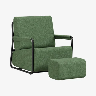 The Range Fabric Armchair with Footstool - Dark Green