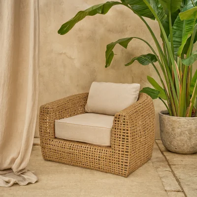 The Range Sardinia Large Rattan Lounge Chair with Removable Cushions - Brown