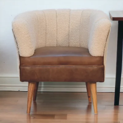 The Range Solid Wood Boucle Cream Buffalo Armchair - Brown