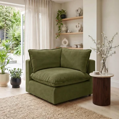 The Range Echo Linen-Look Fabric Corner Armchair for Modular Sofa - Green