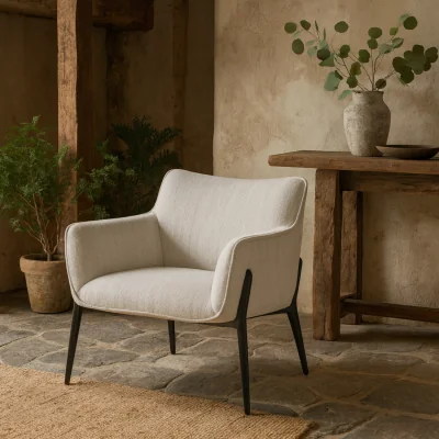 The Range Nashville White Upholstered Accent Armchair with Black Metal Legs - White