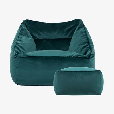 The Range icon Giant Velvet Armchair Bean Bag with Footstool - Teal