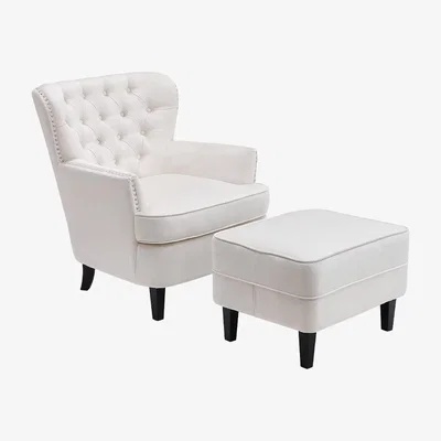 The Range Tufted Velvet Accent Armchair and Ottoman Set - White