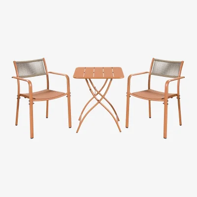 The Range 3 Piece Square Bistro Set, Pair Rope Back Armchairs, Metal Folding Table - Terracotta