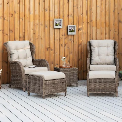 The Range Outdoor 5 Piece PE Rattan 2 Curved Armchairs - Brown