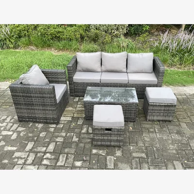 The Range Fimous Rattan Lounge Set with 3-Seater Sofa, Coffee Table & Armchair - Dark Grey