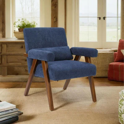 The Range Armchair Lambswool Solid Wood Frame Pillow - Blue