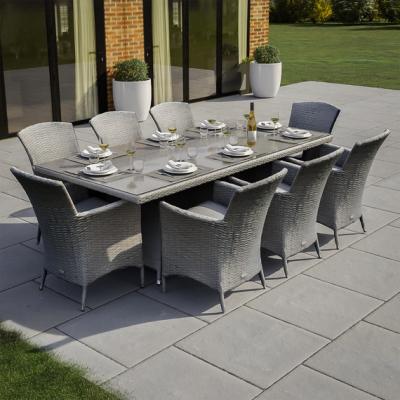 The Range Dakota 8 Seat Rectangular Rattan Furniture Set 2.1m with Armchairs - Grey
