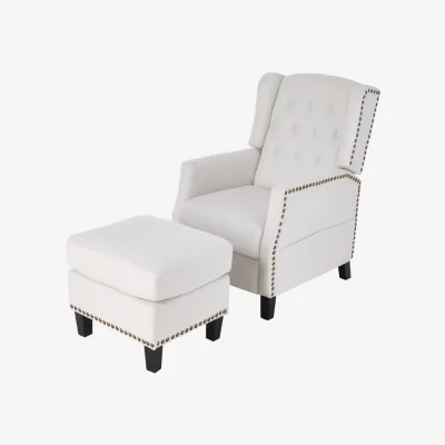 The Range Fabric Upholstered Push Back Recliner Armchair with Footstool - White