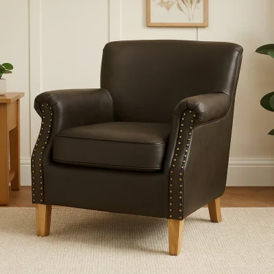 The Range Trinity Brown Leather Effect Armchair - Brown