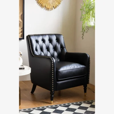 Rockett St George Black Faux Leather Chesterfield Armchair
