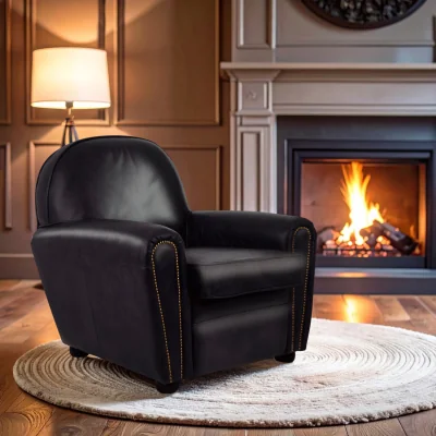The Range Victor Black Leather Classic Armchair - Black