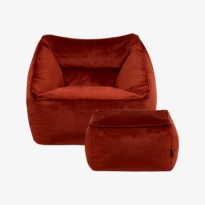 The Range icon Giant Velvet Armchair Bean Bag with Footstool - Terracotta