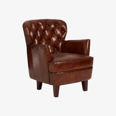 The Range #Victor Brown Leather Armchair with Button Tufted Back - Brown