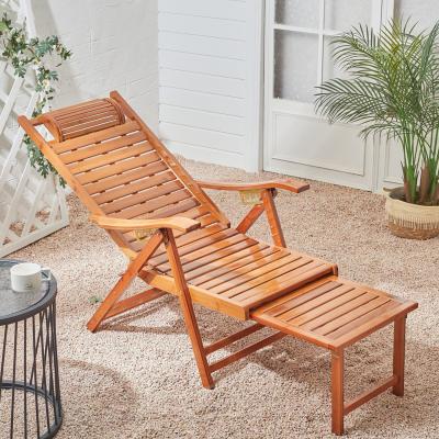 The Range Outdoor Bamboo Deck Chair Foldable Sun Lounger Recliner Armchair Balcony - Brown