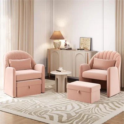 The Range Yaheetech Velvet Armchair with Storage Footrest  - Pink