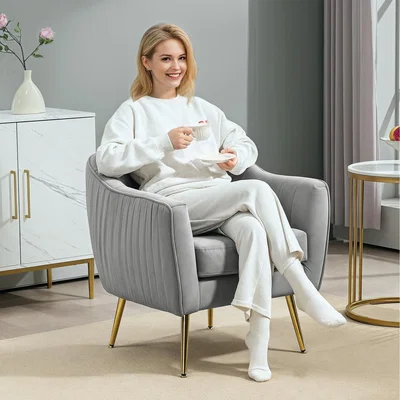 The Range HOMCOM Velvet Armchair with Metal Leg - Grey