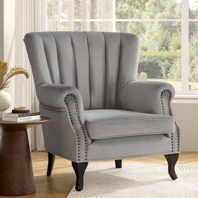 The Range Vintage Velvet Wing Back Armchair - Grey