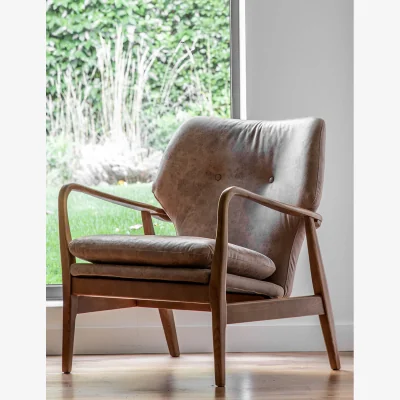 Rose & Grey Draper Armchair - Brown leather
