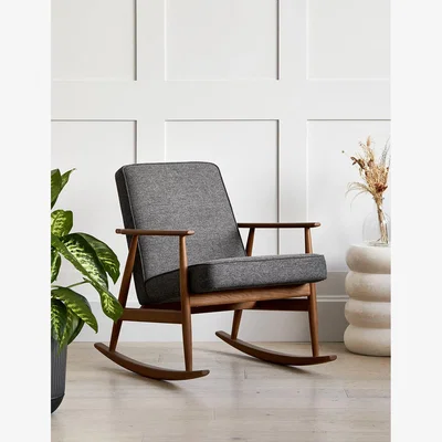 Rose & Grey H. Lis Fox Rocking Chair Grey/Black Wool