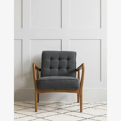 Rose & Grey Mid-Century Button-and-Stud Linen Armchair