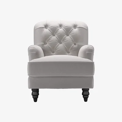 Sofa.com Perfectly Pristine Snowdrop Button Back Small Armchair in Dove Grey Smart Velvet - sofa.com