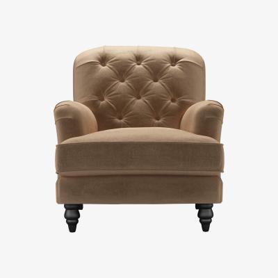 Sofa.com Perfectly Pristine Snowdrop Button Back Armchair in Spiced Latte Cotton Matt Velvet - sofa.com