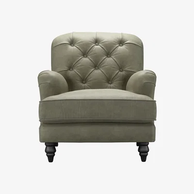 Sofa.com Snowdrop Button Back Armchair in Matcha Powdered Leather - sofa.com