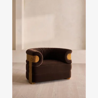 Soho Home Caleb Armchair, Dark Burl, Velvet, Chocolate, UK