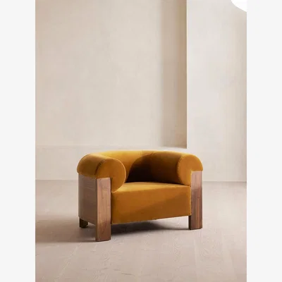 Soho Home Eldon Armchair, Walnut, Velvet, Mustard