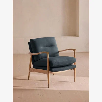 Soho Home Theodore Oak Armchair, Linen, Prussian Blue