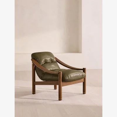 Soho Home Karine Armchair, Dark Stain, Leather, Moss, UK