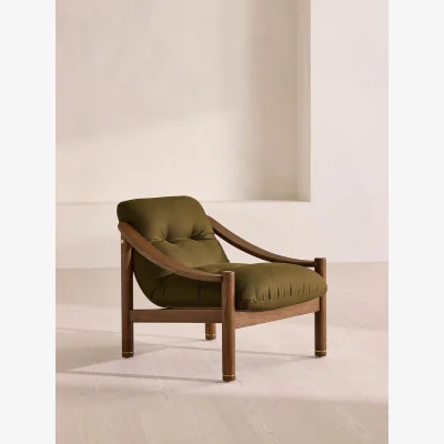 Soho Home Karine Armchair, Dark Stain, Linen, Olive, UK
