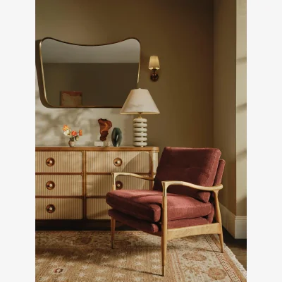 Soho Home Theodore Burl Armchair, Linen Chenille, Bordeaux, UK