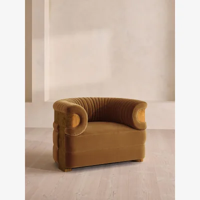 Soho Home Caleb Armchair, Dark Burl, Velvet, Mustard, UK