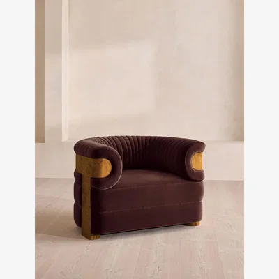 Soho Home Caleb Armchair, Dark Burl, Velvet, Aubergine, UK